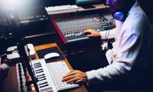 Male,Music,Producer,,Composer,Arranging,A,Song,In,Home,Recording